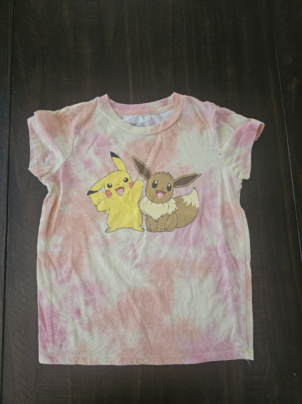 Pokemon Tie-Dye Pink & Cream Girls' Tee with Pikachu & Eevee